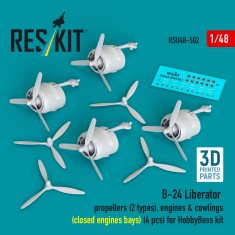 1/48 B-24 Liberator Propeller, Engine and Cowling Set (Closed Bays) for HobbyBoss Kit
