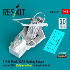1/48 F-16C Block 50/52 Fighting Falcon USAF Cockpit Detailed for Kinetic Gold Kit