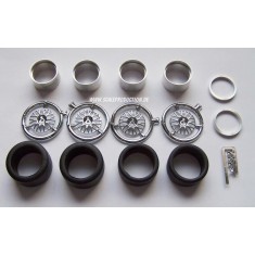 1/24 BBS GT 18" Chrome Wheel Rings, Inserts & Central Wheel Hub Nuts Set 