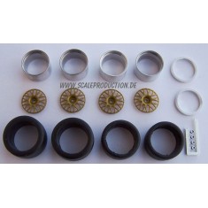 1/24 BBS GT 18" Gold Wheel Rings, Inserts & Central Wheel Hub Nuts Set 