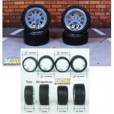 1/24 18 Halibrand Wheels w/2 Center Hub Spinners Toyos Stretch Tyres