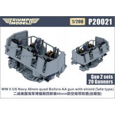 1/200 WWII US Navy 40mm Quad Bofors AA Gun with Shield (late type) 2 sets with 20 Gunners