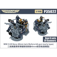 1/350 WWII US Navy 40mm Twin Bofors AA Gun (early type) 6 sets with 28 Gunners