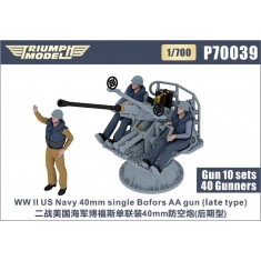 1/700 WWII US Navy 40mm Single Bofors AA Gun (late type) 10 sets with 40 Gunners