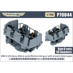 1/700 WWII US Navy 40mm Quad Bofors AA Gun with shield (late type) 6 sets with 36 Gunners