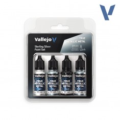 True Metallic Metal Paints set - Sterling Silver (4x 18ml/0.6 fl oz)