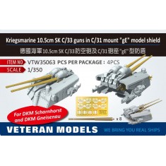 1/350 WWII Kriegsmarine 10.5cm SK C/33 Guns in C/31 Mount "gE" Model Shield