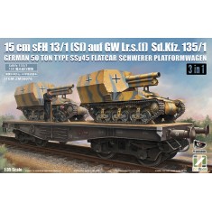 1/35 Sd.Kfz.135/1 15cm sFH 13/1 with SSy45 50t German Flatcar 3 in 1