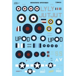 Decals for 1/72 Monotone Supermarine Spitfires Pr.Mk.IV, Pr Mk.IX, PR Mk.IG, Mk.Vc, Mk.Vb Decals for 1/72 Monotone Supermarine Spitfires Pr.Mk.IV, Pr Mk.IX, PR Mk.IG, Mk.Vc, Mk.Vb