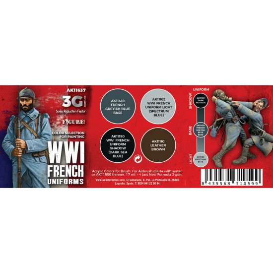 Acrylic Paint (3rd Generation) Set for Figures - WWI French Uniforms 3G (4x 17ml)