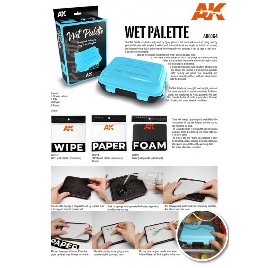 Wet Pallete for Acrylic Paints (contains: palette, Wipe, 40x Papers, 2x Foams)