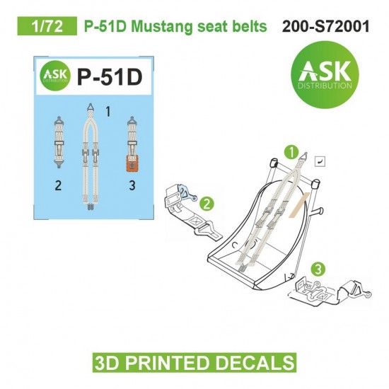 1/72 P-51D Mustang Seat Beltsed 3D-printed Decals 1/72 P-51D Mustang Seat Beltsed 3D-printed Decals