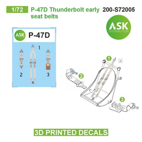 1/72 P-47D Seat Beltsed 3D-printed Decals 1/72 P-47D Seat Beltsed 3D-printed Decals