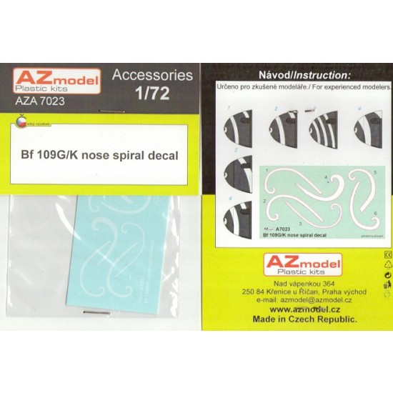 1/72 Messerschmitt Bf 109F/G/K Nose Spiral Decal 1/72 Messerschmitt Bf 109F/G/K Nose Spiral Decal