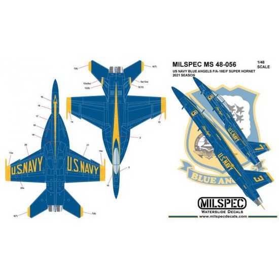Decals for 1/48 US Navy Blue Angels Super Hornet F/A-18E/F 2021 Season -1 Decals for 1/48 US Navy Blue Angels Super Hornet F/A-18E/F 2021 Season -1