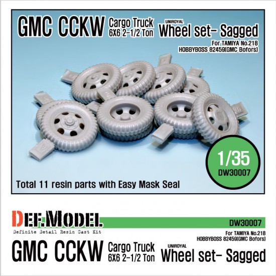 1/35 WWII US GMC CCKW Cargo Truck Sagged Wheels Set for Tamiya/Hobby Boss kits (11 wheels)