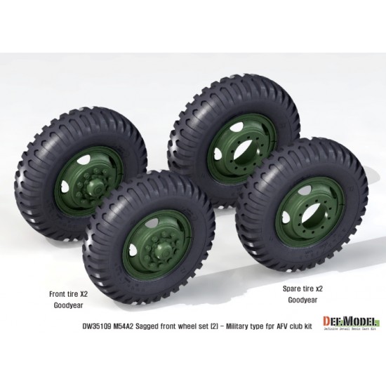 1/35 US M54A2 Cargo Truck Military Type Sagged Front Wheels set for AFV Club kits