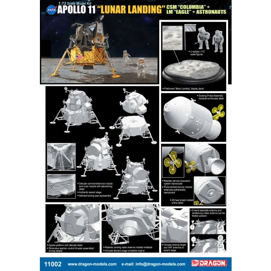 1/72 Apollo 11 Lunar Landing - CSM Columbia & LM Eagle & Astronauts