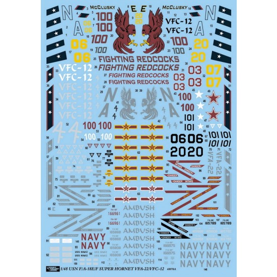 1/48 USN F/A-18E/F Super Hornet VFA-22/VFC-12 Decals for Hasegawa/Meng/Revell 1/48 USN F/A-18E/F Super Hornet VFA-22/VFC-12 Decals for Hasegawa/Meng/Revell