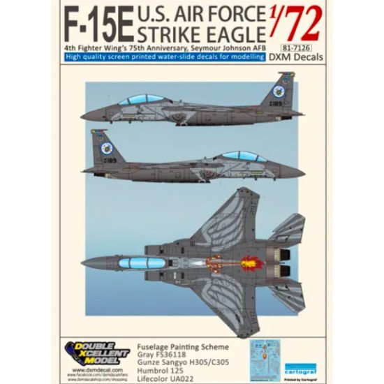 Decals for 1/72 USAF F-15E Strike Eagle 4FWs 75th Anniversary, SJ AB
