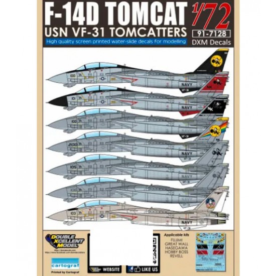 Decals for 1/72 USN F-14D Tomcat VF-31 Tomcatters