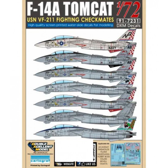 Decals for 1/72 USN Grumman F-14A Tomcat VF-211 Checkmates