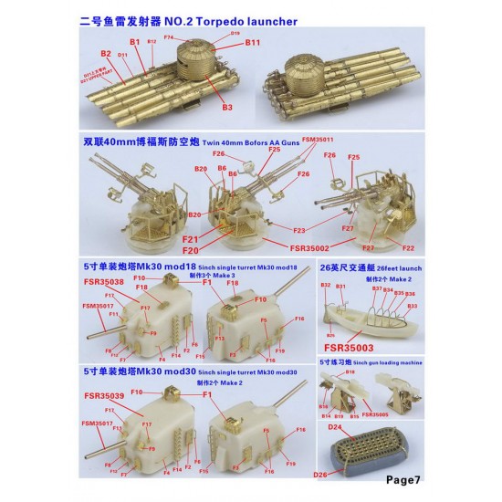 1/350 WWII USN Fletcher Class Destroyer Complete Upgrade set for Tamiya kit #78012 1/350 WWII USN Fletcher Class Destroyer Complete Upgrade set for Tamiya kit #78012