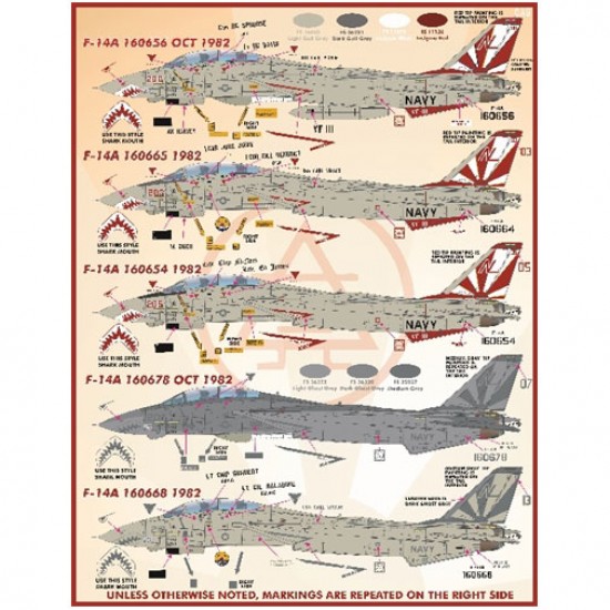 Decals for 1/72 Grumman F-14A Tomcat VF-111 Sundowners Anthology Decals for 1/72 Grumman F-14A Tomcat VF-111 Sundowners Anthology
