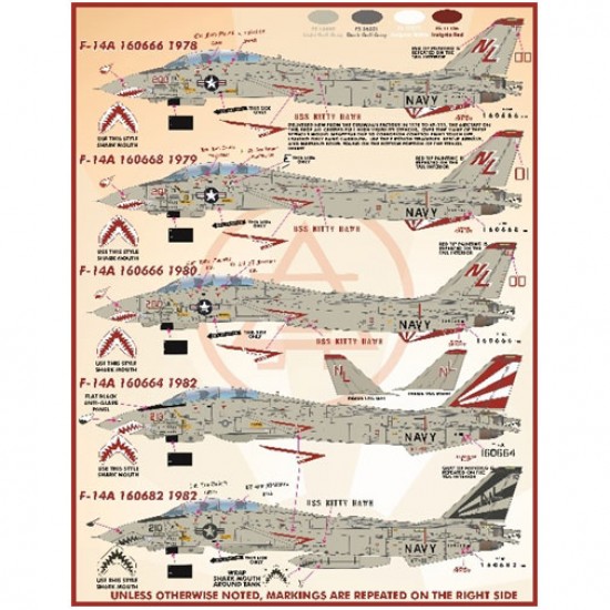 Decals for 1/72 Grumman F-14A Tomcat VF-111 Sundowners Anthology Decals for 1/72 Grumman F-14A Tomcat VF-111 Sundowners Anthology