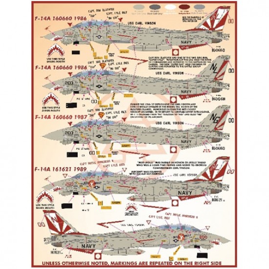 Decals for 1/72 Grumman F-14A Tomcat VF-111 Sundowners Anthology Decals for 1/72 Grumman F-14A Tomcat VF-111 Sundowners Anthology