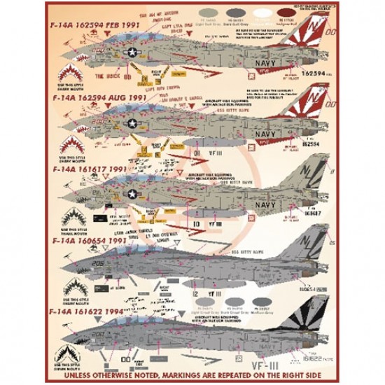 Decals for 1/72 Grumman F-14A Tomcat VF-111 Sundowners Anthology Decals for 1/72 Grumman F-14A Tomcat VF-111 Sundowners Anthology