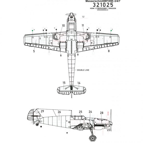 1/32 Bf109E-3/4/7 Riveting Set for Dragon/Cyber Hobby/HGW kits