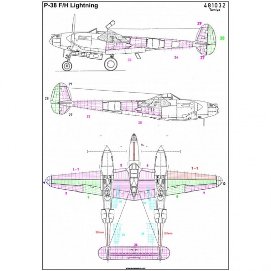 1/48 Lockheed P-38 F/H Lightning Positive Riveting Set for Tamiya kits