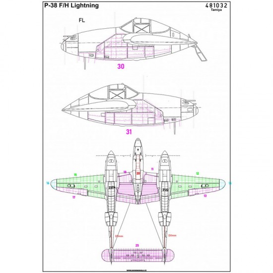 1/48 Lockheed P-38 F/H Lightning Positive Riveting Set for Tamiya kits