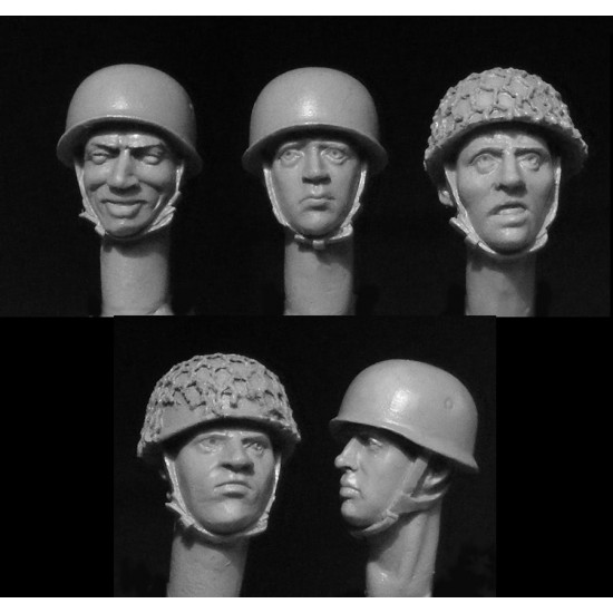 1/35 5x Heads with WWII German Paratroopers Helmets