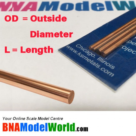 Small Round Copper Rods Set #Soft - OD: 1.58, 2.38mm, L: 300mm (4pcs, 2 sizes)
