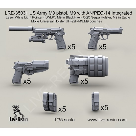 1/35 US Army M9 Pistol, M9 with AN/PEQ-14 Integrated - Resin Parts