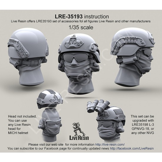 1/35 Uncovered MICH 2000 Helmet w/Rail System & Norotos Universal NVG Shroud (6 sets, No head)