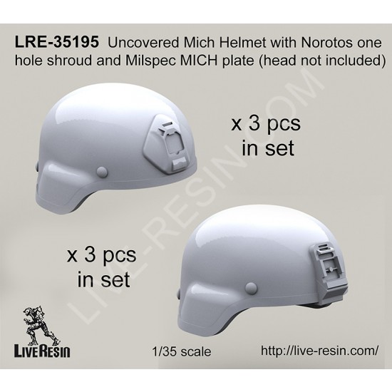 1/35 Uncovered MICH Helmet w/Norotos One Hole Shroud & Milspec MICH Plate w/o Head
