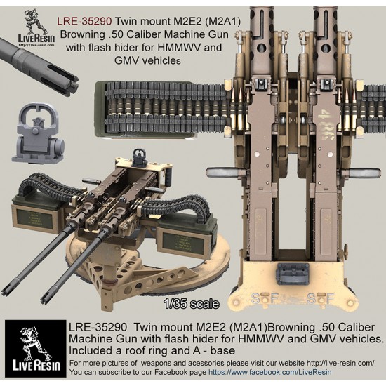1/35 Twin Mount M2E2 (M2A1) Browning .50 Calibre Machine Gun w/Flash Hider for HMMWV & GMV