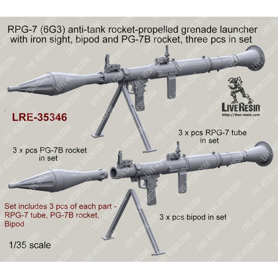 1/35 RPG-7 (6G3) Anti-tank RPG Launcher w/Mechanical Sight, Bipod & PG-7B Rocket (3pcs)