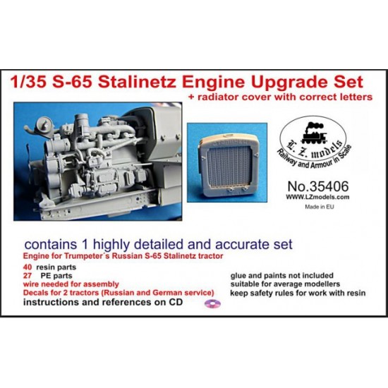 1/35 Russian S-65 Stalinetz Engine Set w/Radiator Cover with Correct Letters for Trumpeter