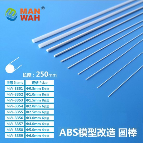 ABS Plastic Round Rod Sticks Bar (Diameter: 6.0mm, Length: 250mm, 4pcs)
