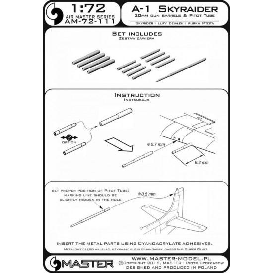 1/72 Douglas A-1 Skyraider 20mm Cannon Turned Barrels and Pitot Tube
