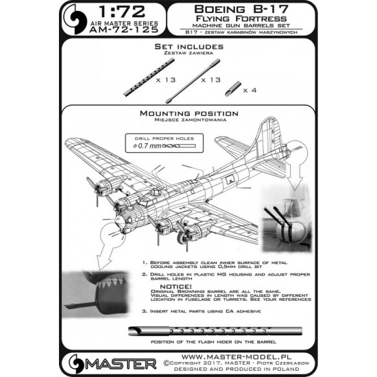 1/72 Boeing B-17 Flying Fortress Browning M2 .50 Caliber Gun Barrels w/Flash Hiders