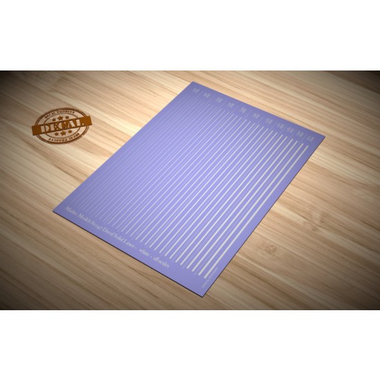 0.10mm - 1mm White Solid Lines Decal for All scales 0.10mm - 1mm White Solid Lines Decal for All scales