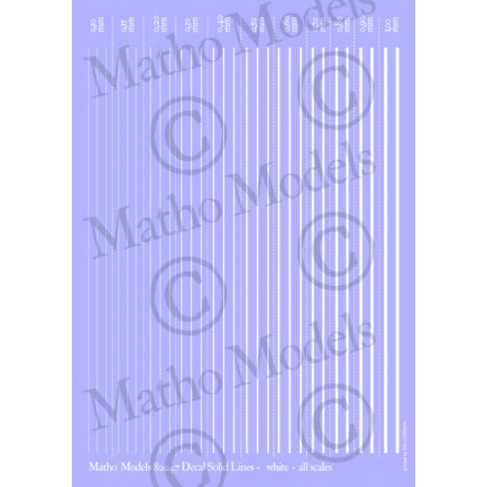 0.10mm - 1mm White Solid Lines Decal for All scales 0.10mm - 1mm White Solid Lines Decal for All scales