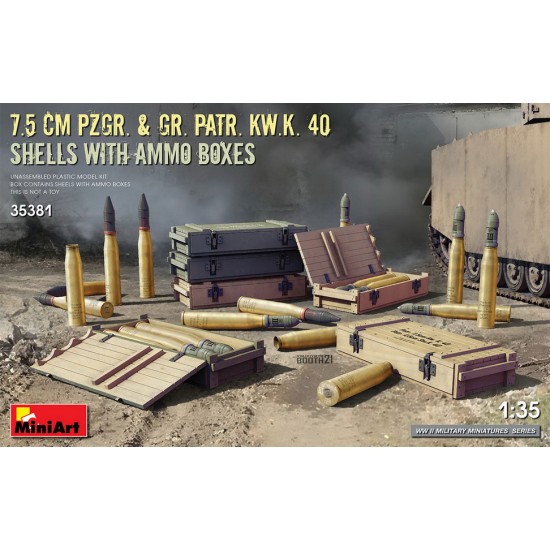 1/35 7.5 cm Pzgr. & Gr. Patr. Kw.K. 40  Shells with Ammo Boxes