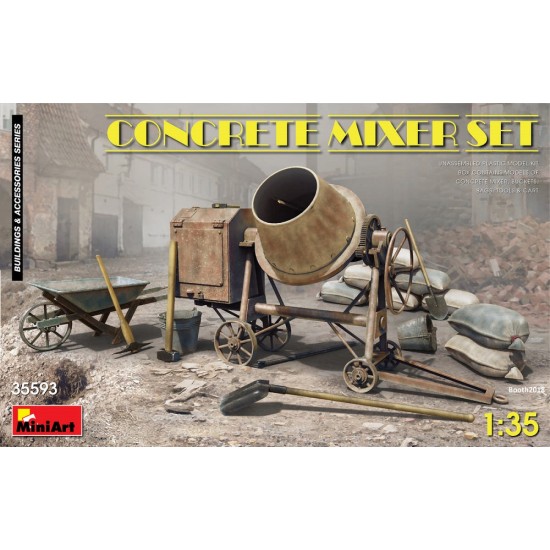 1/35 Concrete Mixer Set - Mixer, Construction Trolley, Hessian Bags, Buckets, Tools