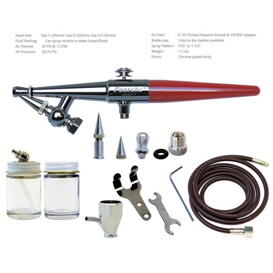 Single Action Siphon Feed Airbrush Set II with Three Spray Heads